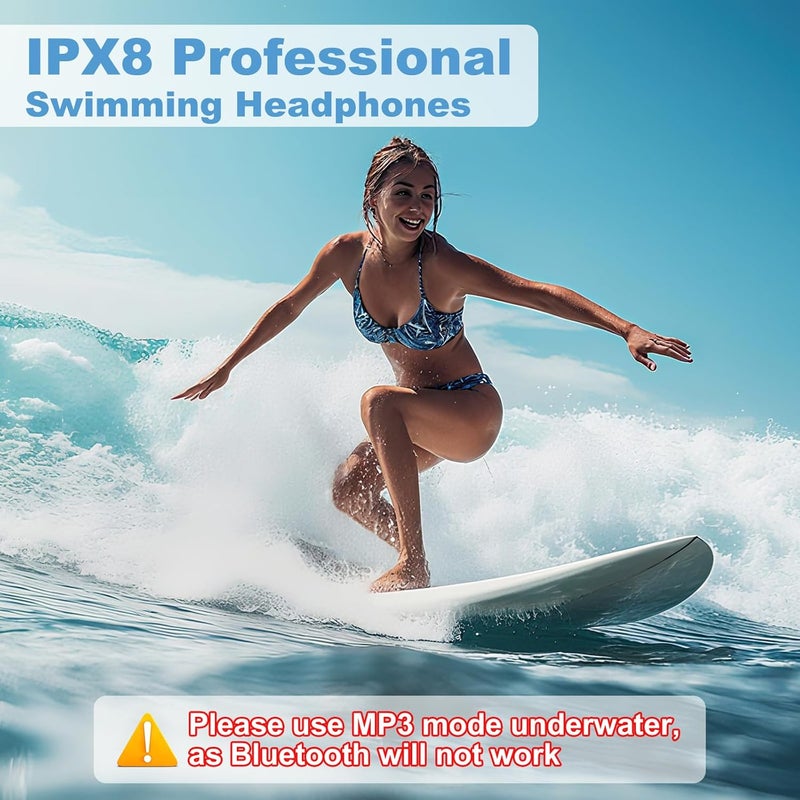 MARLALL سماعات سباحة بتشطيب لؤلؤي، سماعات عظام توصيل مقاومة للماء IPX8 مع MP3 مدمج، سماعات أذن مفتوحة تحت الماء مع سماعات رياضية بلوتوث للسباحة - أسود - Image 2